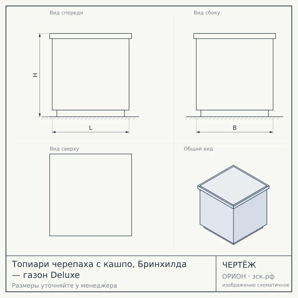 Топиари черепаха с кашпо, Бринхилда — газон Deluxe — чертёж