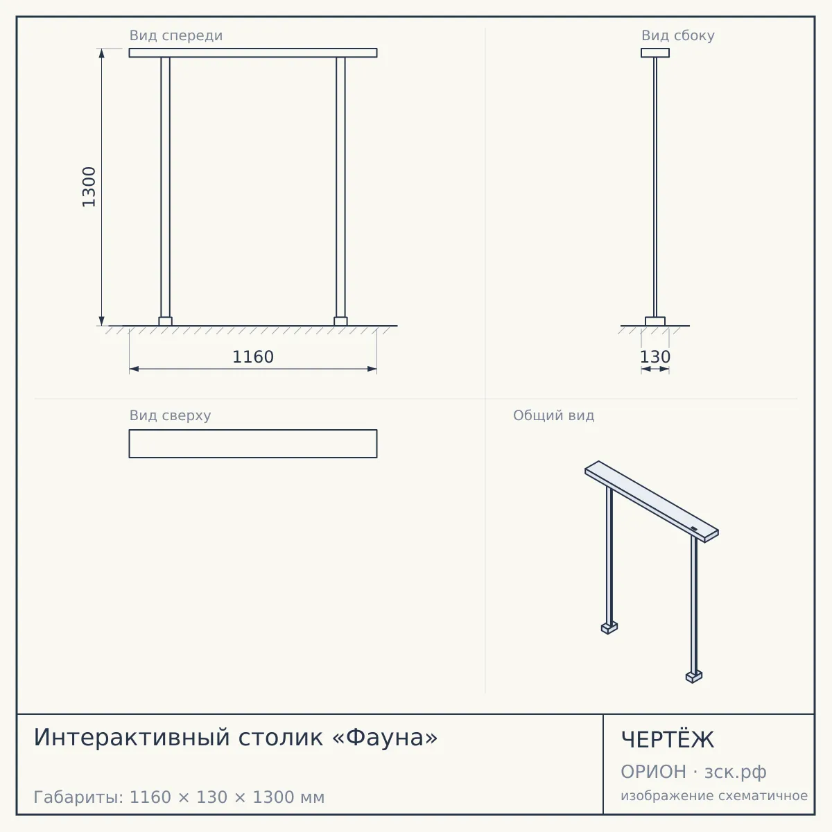 Интерактивный столик «Фауна» — чертёж