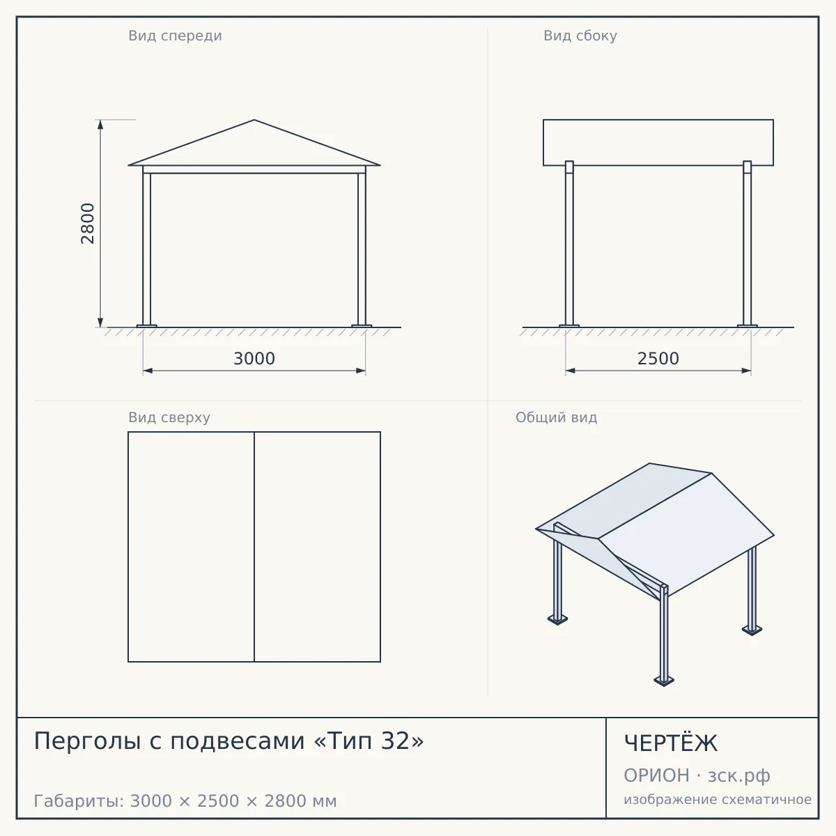 Перголы с подвесами «Тип 32» — чертёж